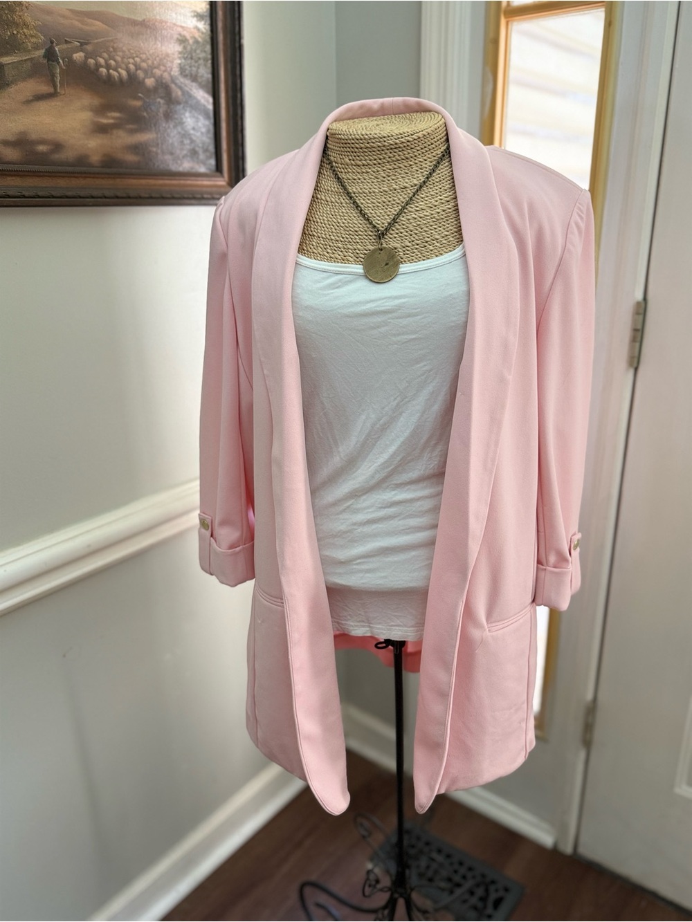 Women's Pink Open-Front Blazer Jacket